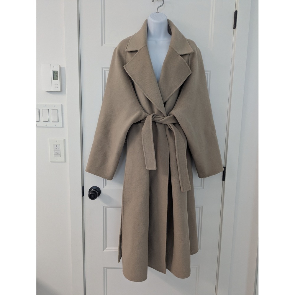 Lattelier 100% Wool Oversized Wrap Coat Beige Camel Long Belted Jacket Nwt L